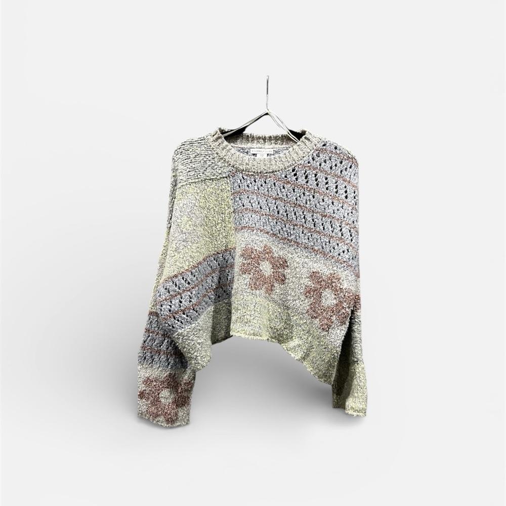 Sincerely Jules Floral Knit Sweater - Gray and Brown